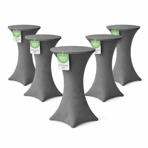 EXKLUSIV HEIMTEXTIL Stehtischhusse für Bistrotisch mit 4 verstärkten Fußlaschen elastisch Stretch Oeko-TEX Zertifiziert Ø 80-85x110-120 cm Anthrazit (5 Stück)
