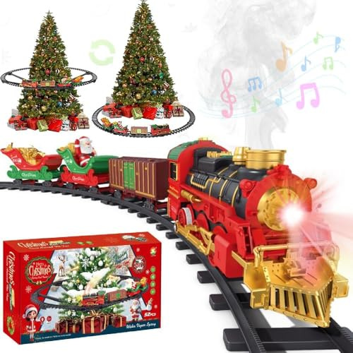 Weihnachtsbaum Zug Elektrisch Set, Weihnachtszug mit Musik und Spray, Eisenbahn Kinder Elektrisch, Train Around Christmas Tree, Zug für Tannenbaum mit Waggons Und Schienen,Schwebender Weihnachtszug