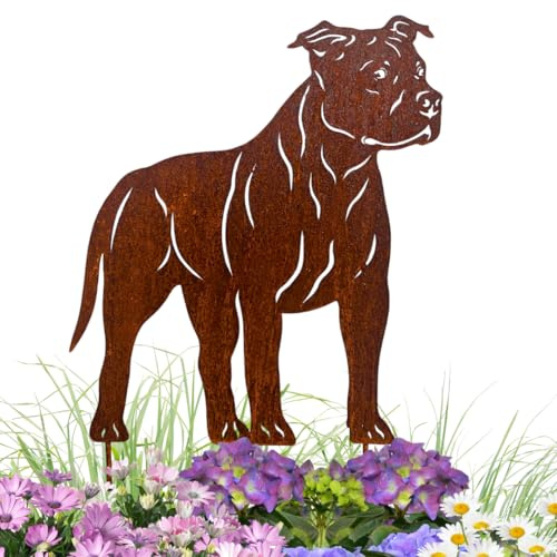 Terma Stahldesign Edelrost Gartenstecker Hund American Staffordshire Terrier Handmade Germany tolle gartendeko aus Rost-Metall rostoptik Rostfiguren Tiere