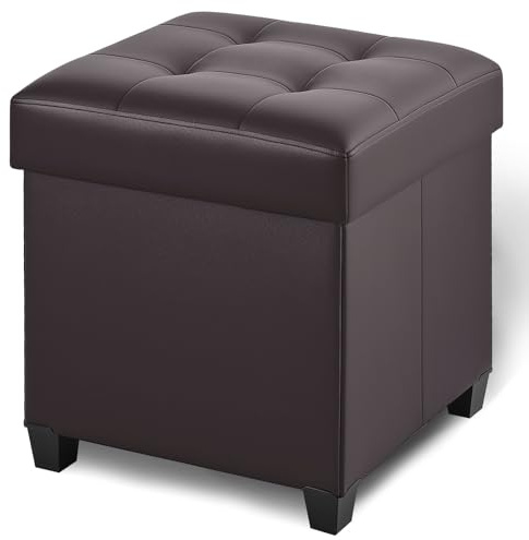 BRIAN & DANY 45 x 45 x 50.7 Sitzhocker mit Stauraum, Faltbare hocker sitzbank mit stauraum, sitzwürfel mit Deckel für Wohnzimmer, Schlafzimmer, Schlafsaal, Braun