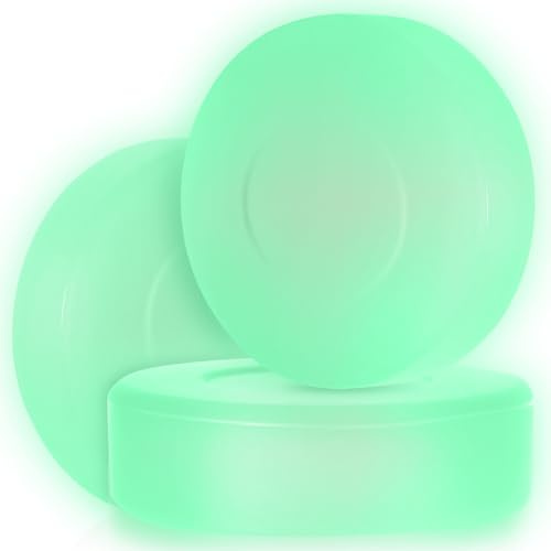 DECHOUS Leuchtender Eishockeypuck aus PVC für Training Weihnachten Event | 3 Stück Pack, Leicht Grün und Rund, Glatte Oberfläche für Hallenübungen, Bessere Sichtbarkeit