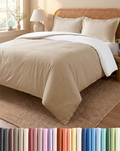 Bettwäsche-Set 3-teilig 200x220 Kissen 80x80 - Creme / Antikweiß