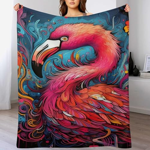 Flamingo Decke Wohndecke Warm & Kuschelig, Überwurf Ideal Für Draußen, Camping, Couch, Bett, Reisen – Wolldecke （100×130cm）