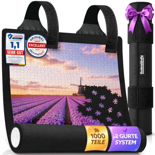 Bodenständig® Puzzlematten für Puzzle bis 1000 Teile – Doppelgurtsystem | In allen Größen Puzzlematte 1000 Teile – Sicheres Aufrollen & Verstauen – Puzzle Matte 60 x 100 cm