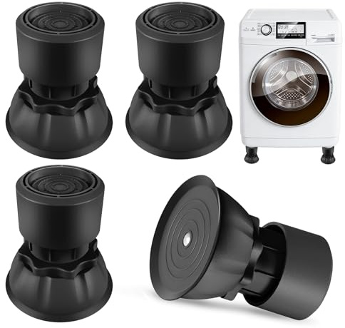 4 Pieces Adjustable Washing Machine Feet, Height Adjustable from 8.5 to 11.5 cm, Universal Anti-Vibration Mat, Vibration Dampers for Washing Machines and Dryers – Black