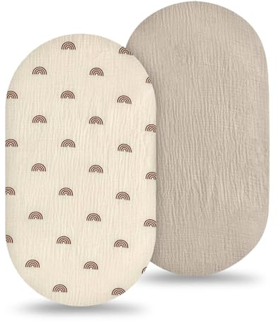 HAGOT 2er-Pack Bettlaken Spannbettlaken, Beistellbett Baby, Laufstall Baby, Matratzenschoner für Laufgitter, 100% Musselin-Baumwolle, für Kinderwagen, 82x41 cm
