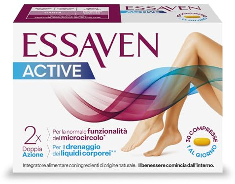 Essaven Active, 30 Compresse, Integratore per Gambe Pesanti e Microcircolo | Con Meliloto, Bromelina e Ippocastano, Drenaggio Liquidi, Senza Glutine