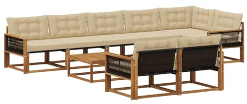 vidaXL Outdoor-Sofagarnitur mit Kissen 9 pcs Natur und Beige, Garten Ecksofa, modernes Outdoor-Lounge, Robustes Sitzset, Möbel für Terrasse, Komfort und Stil