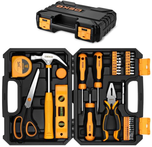 DEKO Small Hand Tool Kit Set,Mini Tool Set for Apartment, Dorm & Home DIY | 42PCS Basic Tool Kit, Household Tools with Hammer Pliers & Screwdriver Set, Compact Tool Box For DIY, Repair, Crafts and Gift