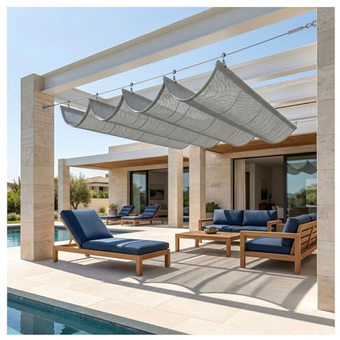 Wave Shade Vele Retrattili，Tenda da sole ondulata a forma di U，Rete Protezione Solare Anti-UV Del'onda，Retrattile Onda Pergolato A Tettoia Copertura，Con Kit Di Montaggio(W0.8*L4m/W2.62*L13.12ft)
