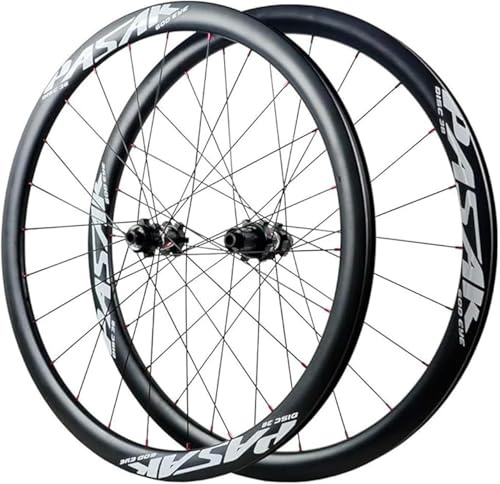 NIKANXIA Ruedas de Carbono para Bicicleta de Carretera 700C, Llanta 50mm, Freno de Disco, Eje Pasante HG142mm, Rodamientos Sellados, 24 Radios, Ruedas de Ciclismo Carreras