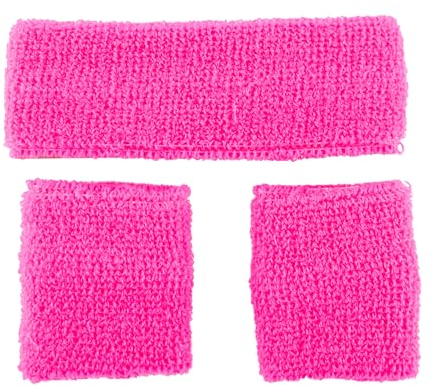 80's Sweatband And Wristbands NEON PINK for Fancy dress Accessory