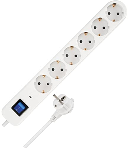 REV Steckdosenleiste Ice - Mehrfachsteckdose 6-Fach mit Schalter & ÜSS, 3680W, 1,4m, weiß