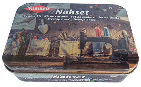 Kleiber Nähset in der Metalldose, Metall, blau, 11 cm x 7,5 cm x 3 cm, 92207