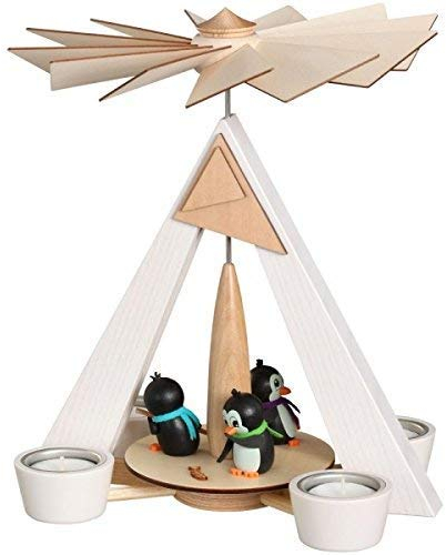 Rudolphs Schatzkiste Teelichtpyramide Pinguine bunt BxHxT 24,5x29x24,5cm NEU Pyramide Holzpyramide Seiffen Erzgebirge Weihnachten Wärmespiel Teelicht Lichter Figur Holz Flügel Kerzen