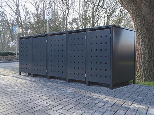 Srm-Design 5 Mülltonnenboxen Modell No.2 für 120 Liter Mülltonnen/komplett Anthrazit RAL 7016/witterungsbeständig durch Pulverbeschichtung/mit Klappdeckel und Fronttür
