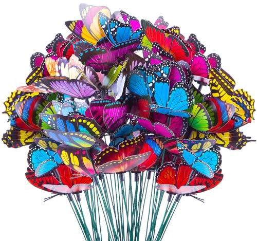 VGOODALL Schmetterlings-Stäbe, 50 Stück, 29 cm, Schmetterlings-Gartenornamente, wasserfeste Schmetterlings-Dekorationen für den Innen- und Außenbereich, Hof, Terrasse, Pflanztopf, Blumenbeet