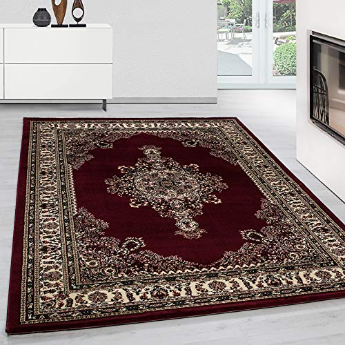 Teppium Kurzflor Teppich Wohnzimmer 240 x 340 cm Rot Vintage Look - Orientteppich Waschbar, Orientalisch Design, Pflegeleicht und Weich - Ideal für Schlafzimmer, Esszimmer und als Küchenteppich