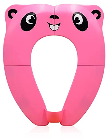 Pejoye Faltbarer Kinder Toilettensitz, Klappbarer Kinder Toilettentrainer für Unterwegs, Töpfchen WC Sitz Kleinkind Tragbar Reise WC Sitz Kleinkind Töpfchentrainer mit Aufbewahrungstüte, Rosa Panda