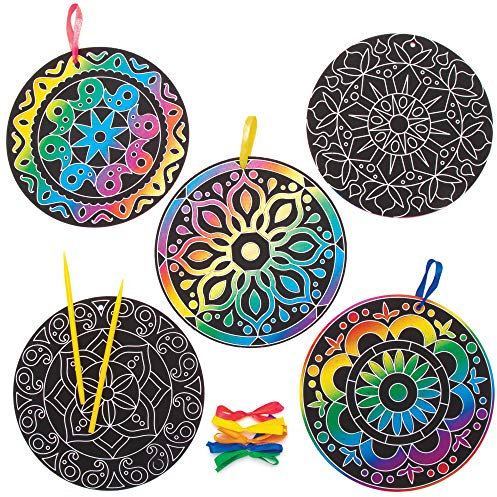 Baker Ross AW985 Rangoli Kratzdekorationen für Kinder, 10 Stück, Sortiert