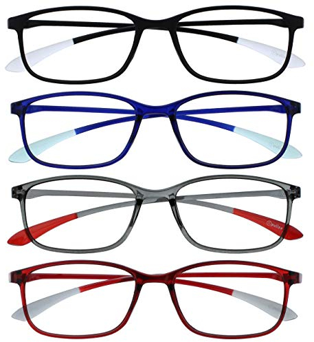 OPULIZE Ice Lesebrille 4er Pack Ultraleicht Rahmen Kratzfest Mattschwarz Kristallblau Kristallgrau Kristalldunkelrot Herren Damen RRRR61-137Z +2.50