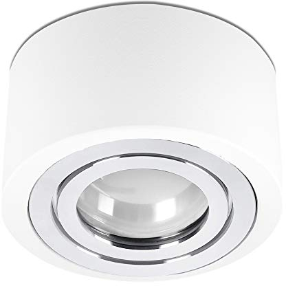lambado® Flache LED Aufbauleuchte für Feuchtraum/Deckenstrahler inkl. 230V 5W Spots dimmbar - Wasserschutz für Bad & Außen - Aufbaustrahler IP44 in weiss