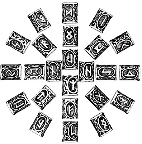 OTOTEC Bartperle Haarperlen 24 Stück Viking Bart Futhark Perle Sortiert Set Antik Silberlegierung für Herstellung Nordischen DIY Armband Haarschmuck Halskette Anhänger Schmuck