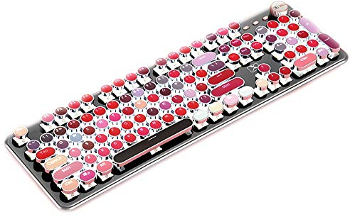 CORN K520 Clavier de jeu mécanique pour machine à écrire à lèvres, panneau en métal, rond, rétro-éclairé, 104 touches, interrupteur bleu, clavier câblé mignon pour Windows/Mac/PC