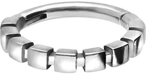 PIERCINGLINE Chirurgenstahl Segmentring Clicker BLOCK DESIGN Piercing Ring Nase Septum Ohr Helix Silberfarben 8 mm