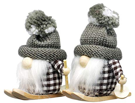 condecoro Skifahrer Wichtel mit Ski und Stöcken grau braun 2er Set