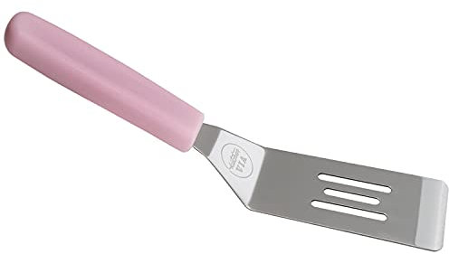 KitchenVIA Plätzchenspatel (rosa Griff) antihaftbeschichtet, hitzebeständiger Griff | klein, ergonomisch | Pizza, Gebäck, Pfannkuchen | abgeschrägter Rand, flache Oberfläche mit Schlitzen | Pink