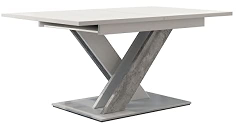 Mirjan24 Tisch für Esszimmer Hubara, Küchentisch, Praktischer Auszugstisch, Esszimmertisch, Rechteckiger Esstisch, Ausziehtisch (Weiß Matt/Beton)