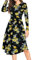 YUNDAI Women Summer Midi Dress Long Sleeve Ladies Dress Crew Neck Floral Plain Beach Party Dresses with Pocket