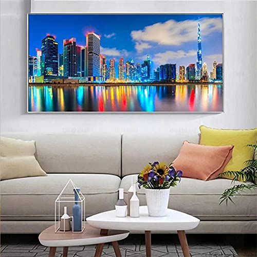 Yimze DIY 5D Diamond Painting Kit Dubai-Landschaft Large Voll Full Round Drill Diamant Painting Bilder, Strass Stickerei Kreuz Stich Art Große Größe Diamant Malerei Home Wall Dekor(50x100cm/20x40in)