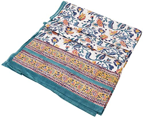 GURU SHOP Blockdruck Tagesdecke, Bett & Sofaüberwurf, Handgearbeiteter Wandbehang, Wandtuch - Design 26, Baumwolle, Size:Single 150x200 cm