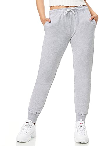 ROSS CAMP Jogginghose Damen - Sporthose Frauen Baumwolle, Trainingshose Fitness High Waist, Sweatpants Slim Fit Freizeithose Lang, Jogging Hose Laufhosen Modern Grau/L