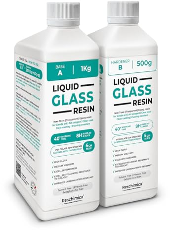 Résine Époxy Transparente Liquid Glass, Effet Verre - Idéale pour Bricolage, Bijoux, DIY et décorations, créations artistiques, modélisme. Colorable, facile à utiliser (1,5 kg)
