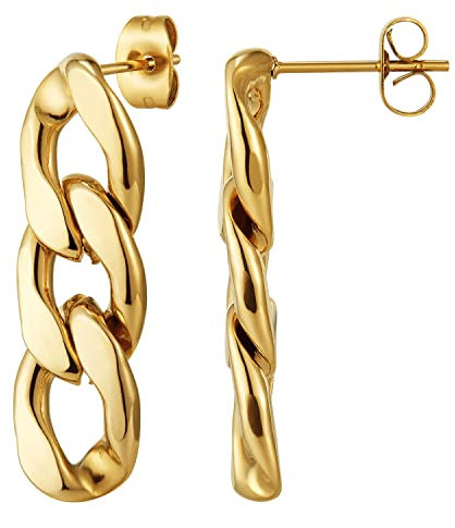 14K Thick Gold Dangle Small Earrings Link Chain Jewelry Hypoallergenic for Women Girls