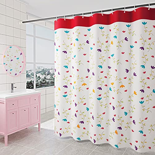 GONOVE Shower Curtain for Bathroom 280 x 200 cm Mildew Resistant Waterproof Polyester Fabric Flowers Shower Curtain Liner Long Washable Bath Curtain with Hooks, Weighted Hem