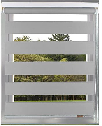 Aprica Day and Night Zebra Window or Door Roller Blinds with Child Safety Clips - Double Layer Fabric Elegant Durable and Easy to Clean (Light Grey, Width 180cm - Drop 160cm)
