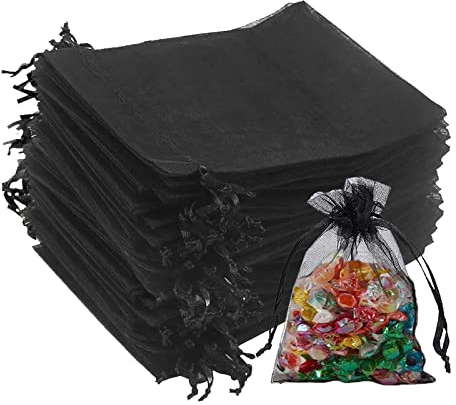 Organza Beutel mit Kordelzug, 100 Stück 10×12 cm Geschenk Hochzeit Säckchen, Organza Geschenk Schmuckbeutel, Organza Schmuckbeutel, Hochzeit Bonbonsbeutel für Hochzeit Oder Fest Party(Schwarz)