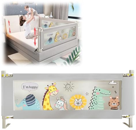 EAQ Rieles de cama para niños pequeños, multiengranaje, altura ajustable, sin costuras, barandilla de prensa, gran ajuste para colchones de tamaño matrimonial Queen y King (zoológico, 150 cm)