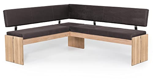 moebel-eins SIRION Eckbank mit Truhe aus Eiche, Material Massivholz/Bezug Mikrofaser, 147 x 167 cm, Dunkelbraun