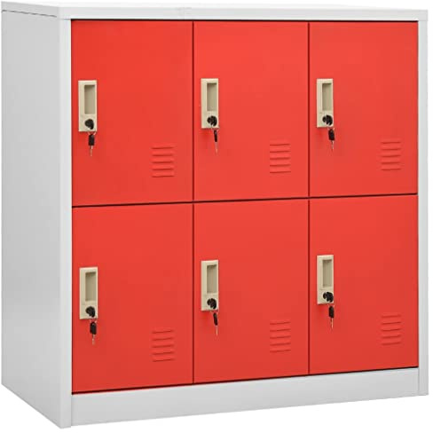 vidaXL Steel Locker Cabinet with Locks - Modern Industrial Style, Light Grey and Red, Secure Office and School Storage Solution