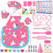 MUOIVG Trajes de Cocina y horneado para niños 49PCS, Delantales, Gorros de Chef, Guantes y Accesorios de Cocina para niños, Rosa Disfraces de Chef, Juego de Roles para Niña Juguetes Regalos 3-10 años