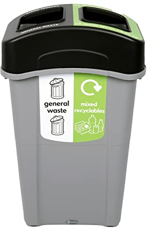 Glasdon Eco Nexus Duo 85 General Waste/Mixed Recycling Bin (Grey) – Indoor Recycling Container with 70/30 or 50/50 Split Lid – Slim Office Recycling Bin (50/50 Split Lid)