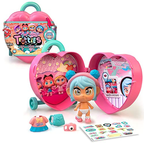 Trotties - Trolley Mini Mia, Kleiner Koffer mit 1 Puppe, Kleidung und Zubehör, 2 Hintergrundszenen und Aufkleber, überall aufbewahren und mitnehmen, 4 Modelle, +3 Jahre, Famosa (TFT05200)