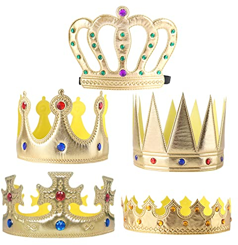 GMMG Geburtstagskrone 5 Stück Krone, König Kinderkrone, Goldene Krone, Royal Crown Tiara, Kostüm Zubehör für Geburtstagsfeier