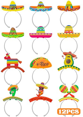 12 PCS Colorful Patterned Cardboard Sombrero Hats, Fiesta Headbands for Mexican Theme Celebration Party Favors