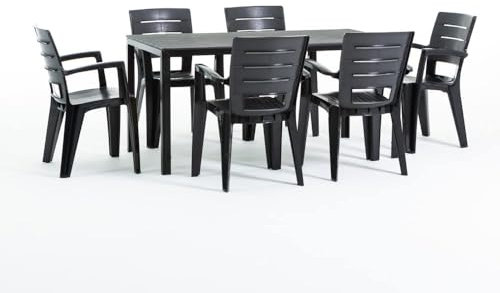 SIEDITI FUORI E DENTRO Set tavolo Thomas + 6 Sedie Anita (tavolo con struttura in ferro e sedie in resina) (Tavolo + sedie antracite)